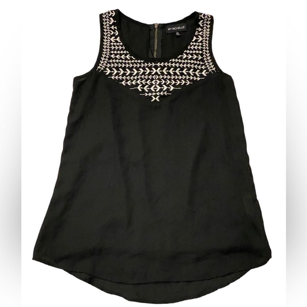 My Michelle Black and White Embroidered Tank Top